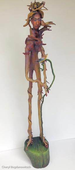 Cheryl Bogdanowitsch - Standing Still - 57 x 10 x 13 -Wood, Ceramic, Acrylic
