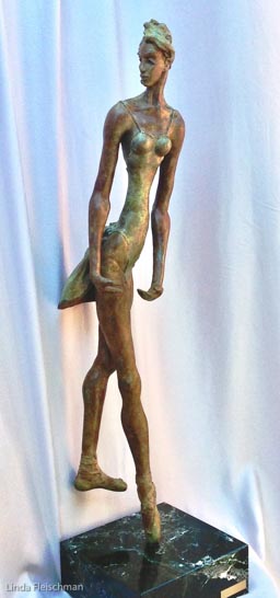 Linda Fleischman - Contemplation - 30 x 30 - Watercolor- Ballerina  - 30 x 6 x 6 -Bronze Casting, marble