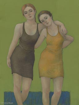 Christina Wyatt - Two Young Girls -  48 x 36  - Acrylic, Charcoal